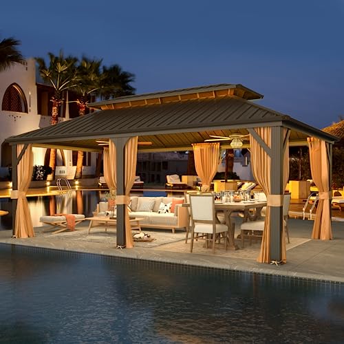 YOLENY 10' x 12' Hardtop Gazebo with Galvanized Steel Double Roof, Netting and Curtains Y84317