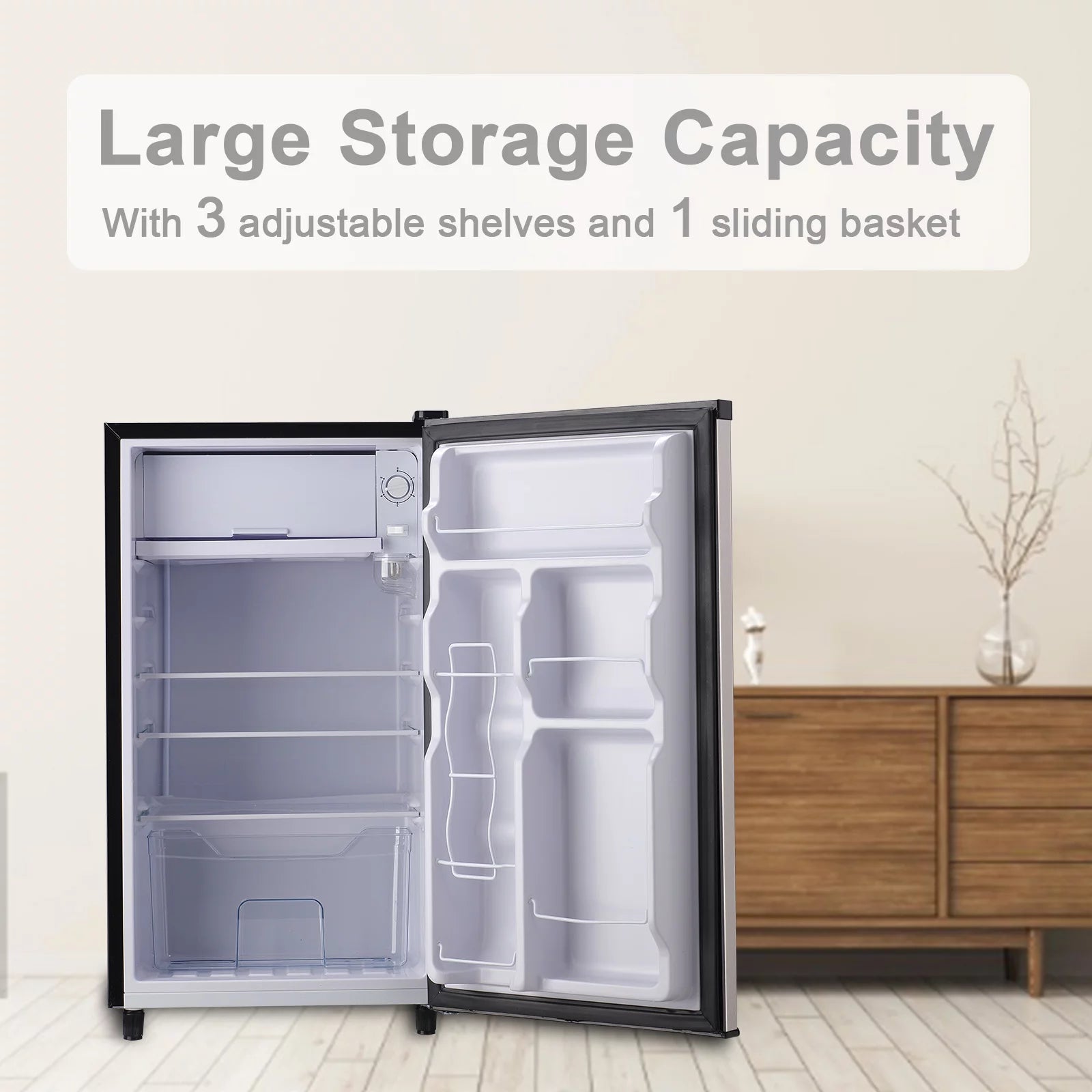 WANAI Mini Refrigerator 3.2 Cu.Ft Single Door, Black E553