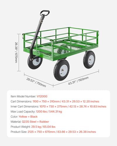 VEVOR 900 Lbs Heavy Duty Steel Garden Cart with 10" Tires and Removable Sides J262