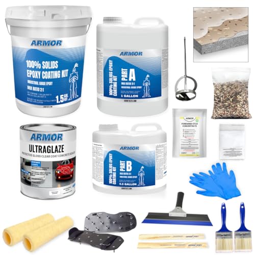 Garage Epoxy Floor Kit 100% Solids 2 Part Coating with UltraGlaze Topcoat, Blue, 300 Sq Ft G29167