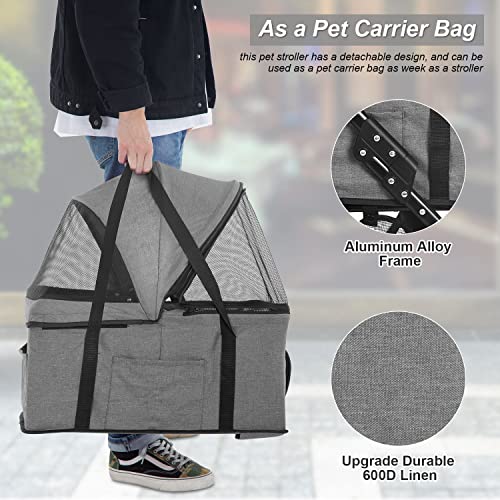 BestPet 3-in-1 Pet Stroller for Small Dogs Cats, Folding Lightweight Travel with Detachable Carrier, Black U7554