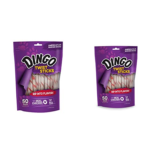 Dingo Twist Sticks 50 Count, Rawhide For Dogs, Made With Real Chicken, 50 Count (Pack of 1)
