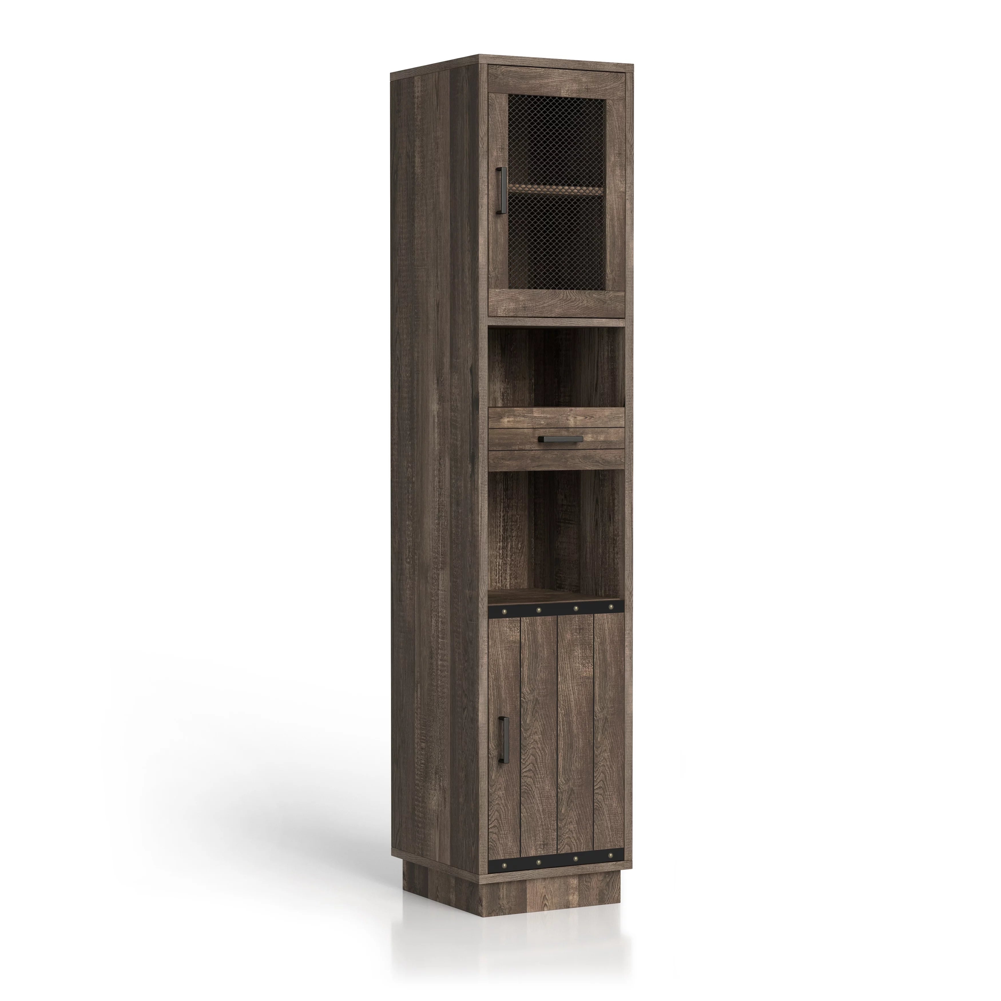 Furniture of America Hury Farmhouse Walnut Multi-Storage TV Tower by  Vintage Walnut Walnut Finish