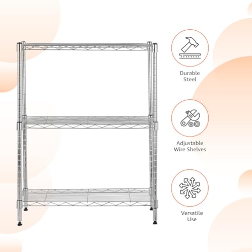 Amazon Basics 3-Shelf Adjustable Steel Wire Rack Storage Shelving, Chrome D243