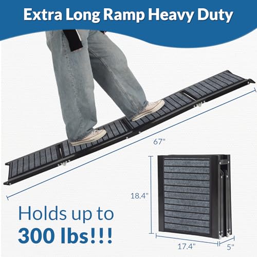 67" Foldable Dog Ramp for Cars, SUVs & Trucks - Non-Slip Surface for Medium Dogs I953112