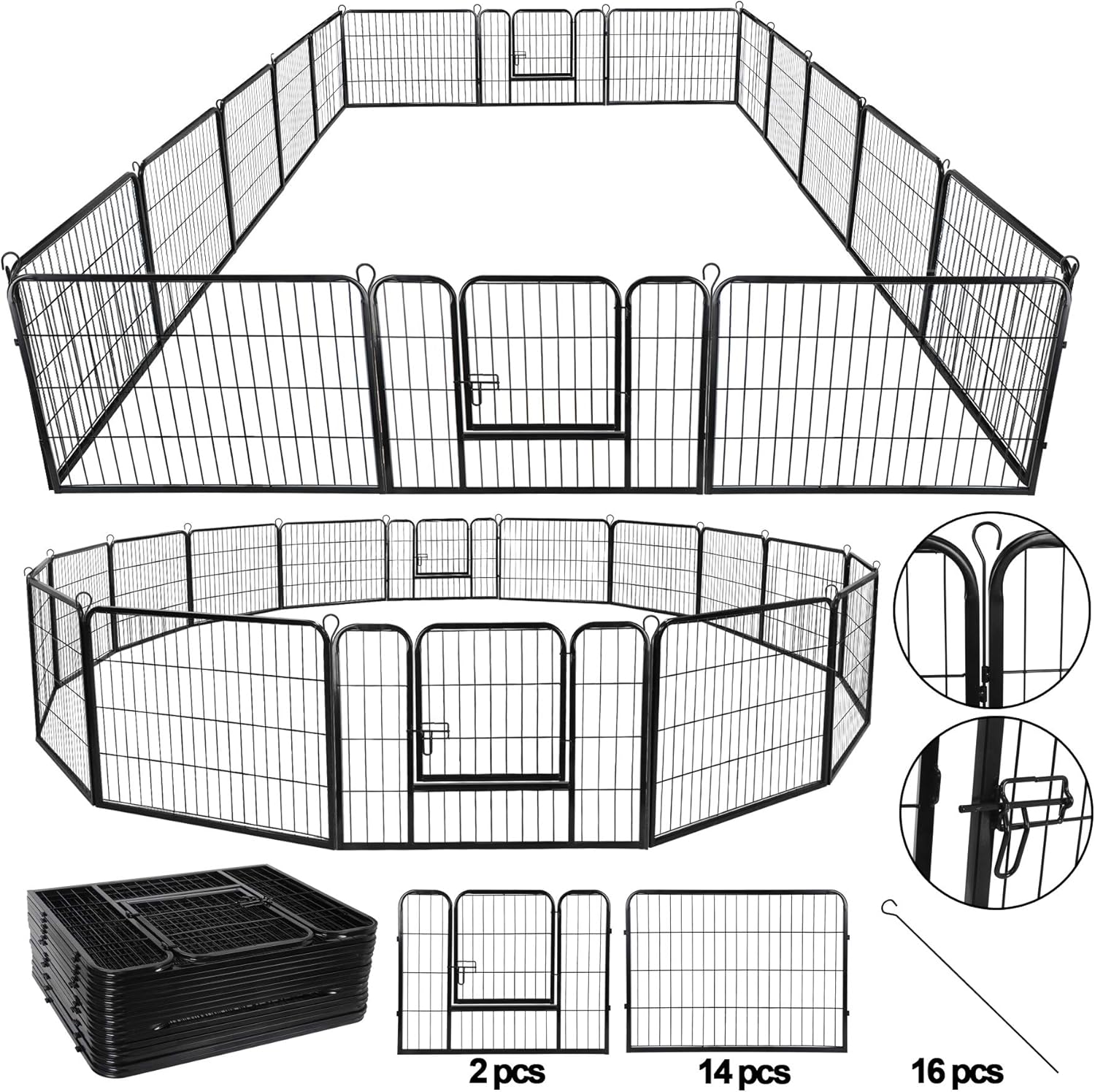 ZENSTYLE 24" Tall Foldable Metal Pet Playpen 16 Panels for Dog, Cat, Indoor & Outdoor T3101