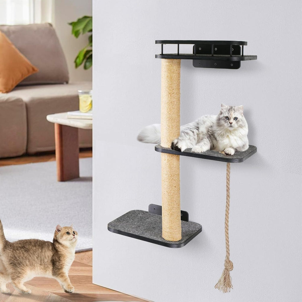 Wall-Mounted Cat Shelves 3-Tier Cat Tower with Scratching Post T619