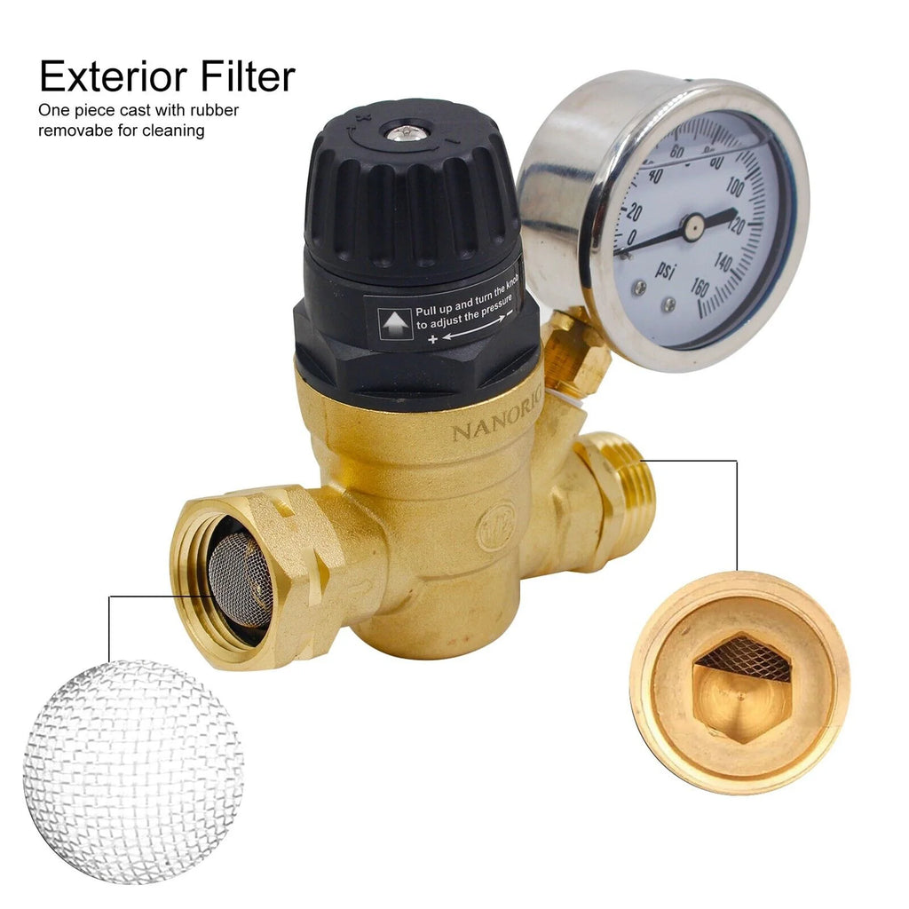 LIMICAR RV Water Pressure Regulator Brass Lead-Free with Gauge Z6193