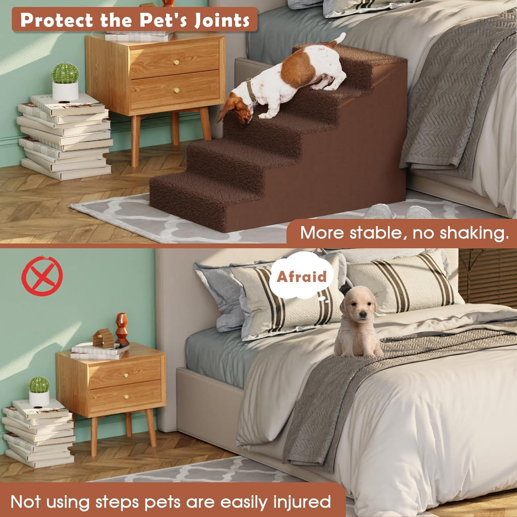 Upgrade Plastic Dog Stairs 5 Tiers for Couch, Non-Slip Pet Steps with Washable Cover Z82136