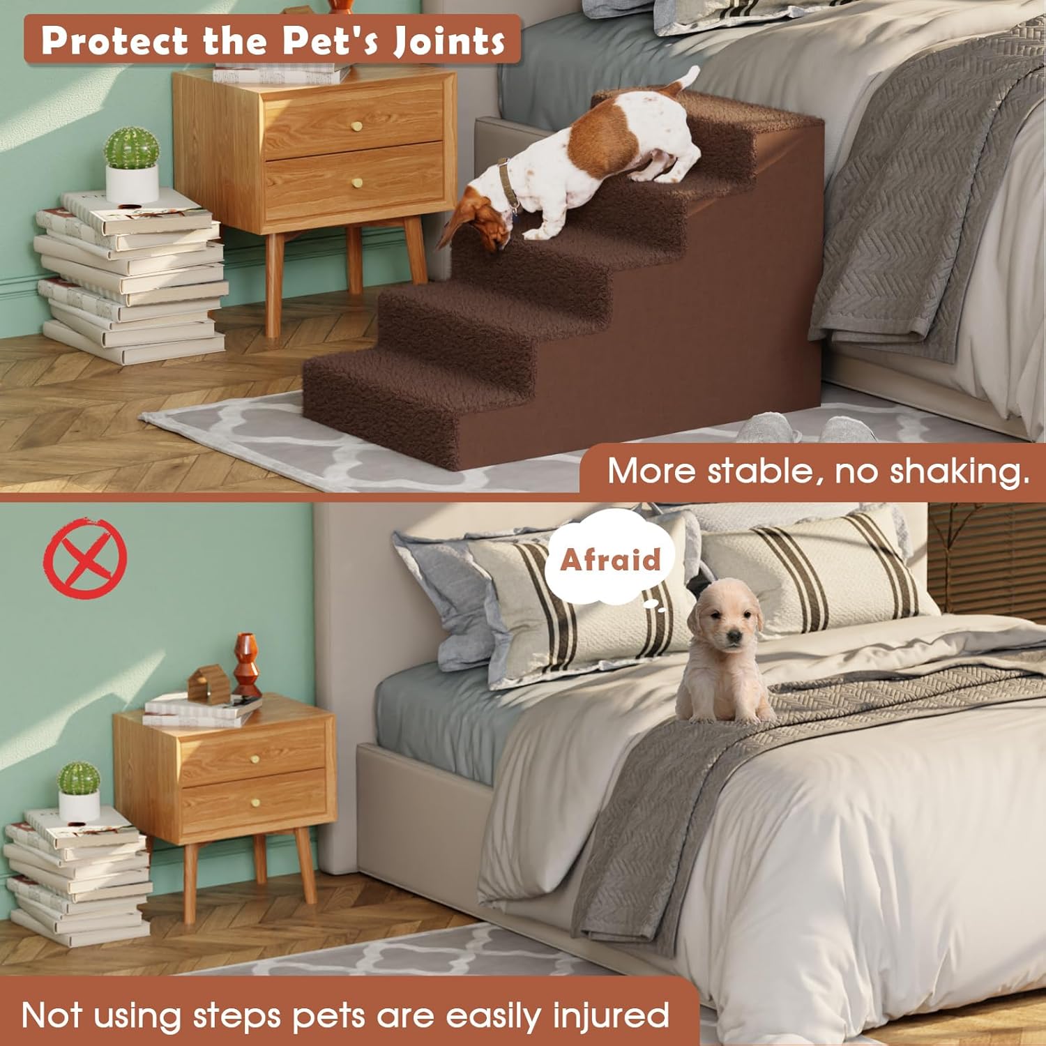 Upgrade Plastic Dog Stairs 5 Tiers for Couch, Non-Slip Pet Steps with Washable Cover Z82136