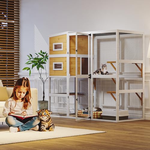 Catio Outdoor Cat Enclosure, Large Walk-in Cat Cage with Waterproof Cover, 72 inch X803947