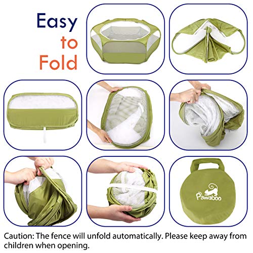 Pawaboo Small Animals Playpen, Waterproof Pet Cage Tent with Zippered Cover, Portable Outdoor Yard Fence, Green C9530