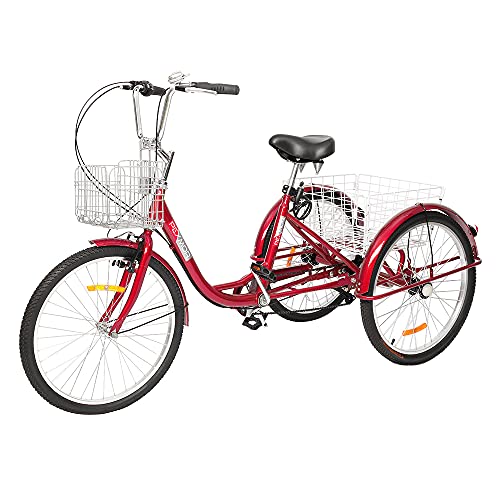 PEXMOR Adult Tricycle 7 Speed, 24/26 Inch 3 Wheel Bike with Baskets V3858