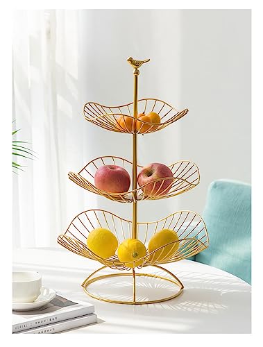 LANDTOM Metal 3-Tier Fruit Basket Holder Decorative Stand, Gold E3391