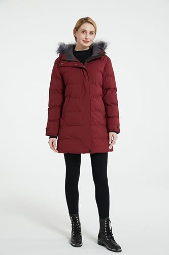 WANTDO Women's Long Quilted Puffer Jacket with Faux Fur Hood L57625