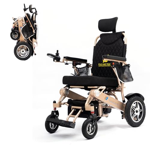 Lightweight Foldable Electric Wheelchair for Seniors and Adults, Blue Seat S8803