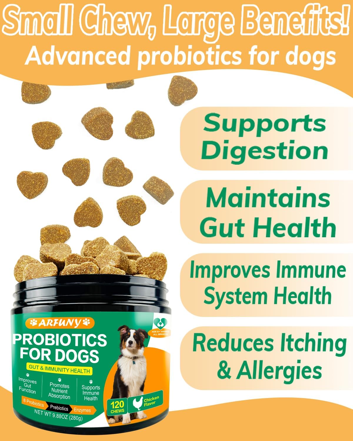 Probiotics Chews for Dogs with Digestive Enzymes, Chicken Flavor, 120 Count K371526