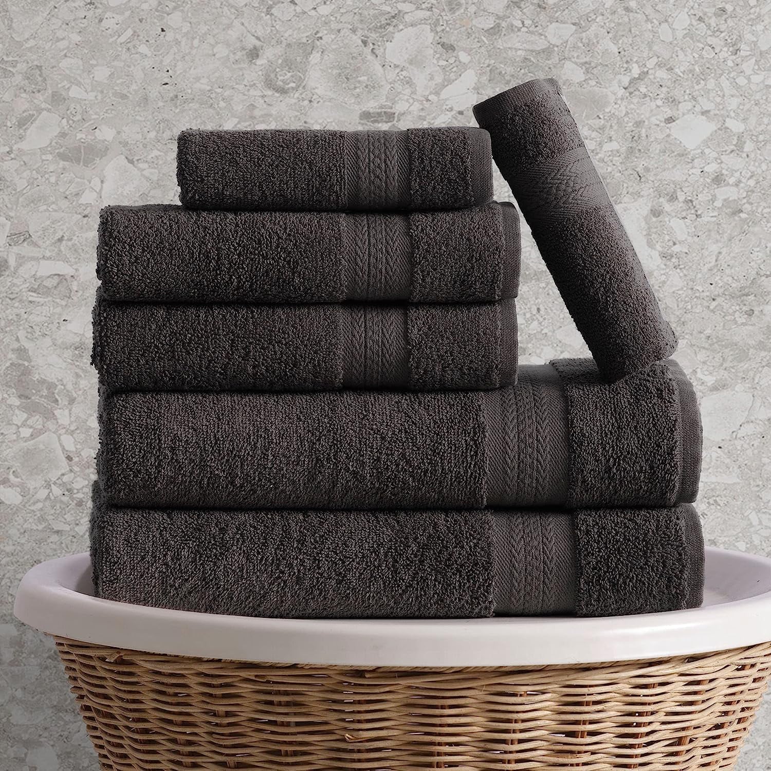 Regal Ruby 6 Piece Towel Set, 100% Turkish Cotton, Grey T140966