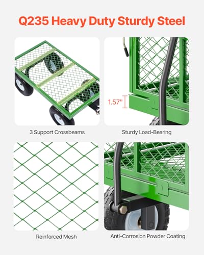 VEVOR 900 Lbs Heavy Duty Steel Garden Cart with 10" Tires and Removable Sides J262