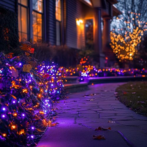 TW SHINE Halloween Lights 328FT Outdoor String Lights with Remote, Purple & Orange F53527