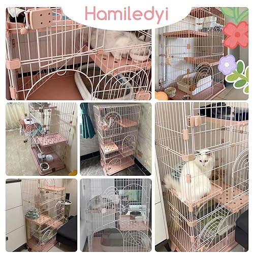 Hamiledyi Indoor Cat Cage 52 Inches Large Pet Crate with 3 Platforms and 1 Ramp Ladders (Pink) O39080