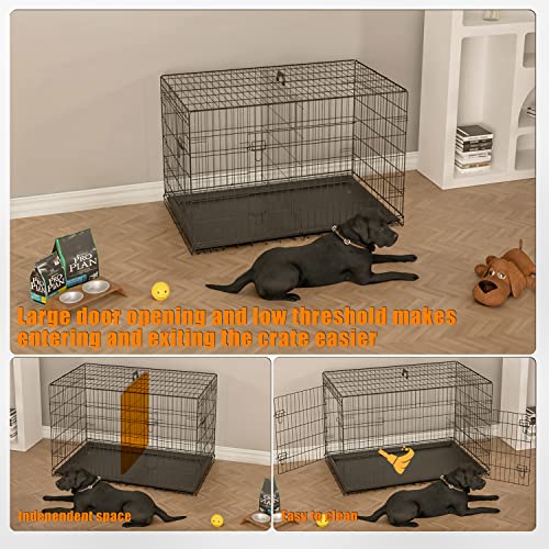 Large Dog Crate 42 inch Metal Wire Kennel with Tray and Double Door N585