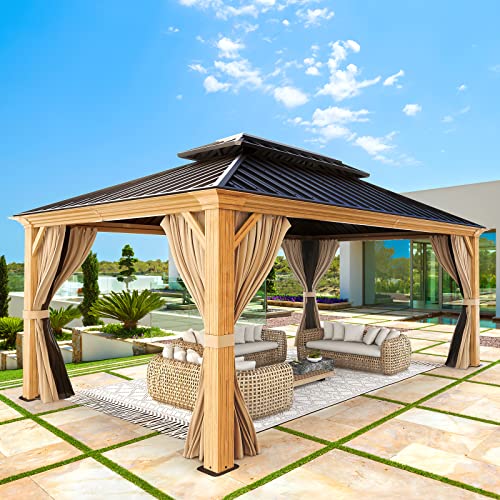 YOLENY 10' x 12' Hardtop Gazebo with Galvanized Steel Double Roof, Netting and Curtains Y84317