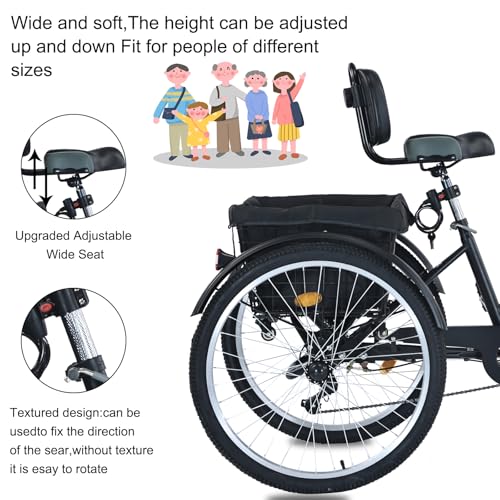 Upgraded Adult Tricycle, 7 Speed, 26 Inch with Front & Rear Baskets X482206