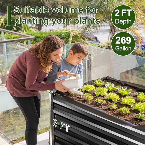 EDOSTORY Metal Raised Garden Bed Kit 8x4x2ft Galvanized Planter Box Outdoor V763