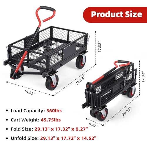 Steel Garden Dump Cart 880lbs, Heavy Duty Utility Wagon with Removable Mesh Sides Q536