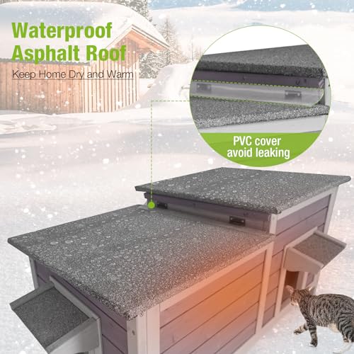 Outdoor Cat House Insulated Feral Kitty Shelter with Liner Weatherproof J989246