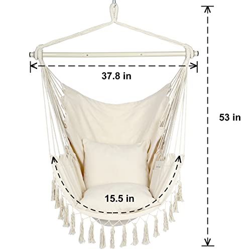 Y-STOP Hammock Chair Hanging Rope Swing with 2 Cushions, Beige I74503