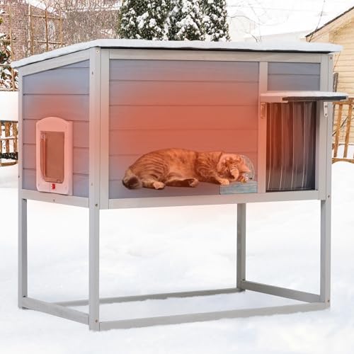 Raised Outdoor Cat House Weatherproof Insulated Shelter with Openable Top E5308