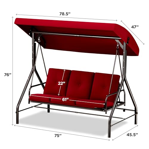 Burgundy 3-Seat Porch Swing with Canopy and Cushions O874281