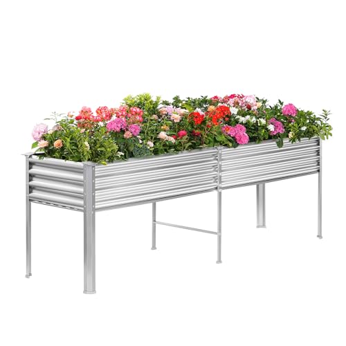 Land Guard Galvanized Raised Garden Bed with Legs, 48×24×32in Metal Elevated Planter Box Z11926