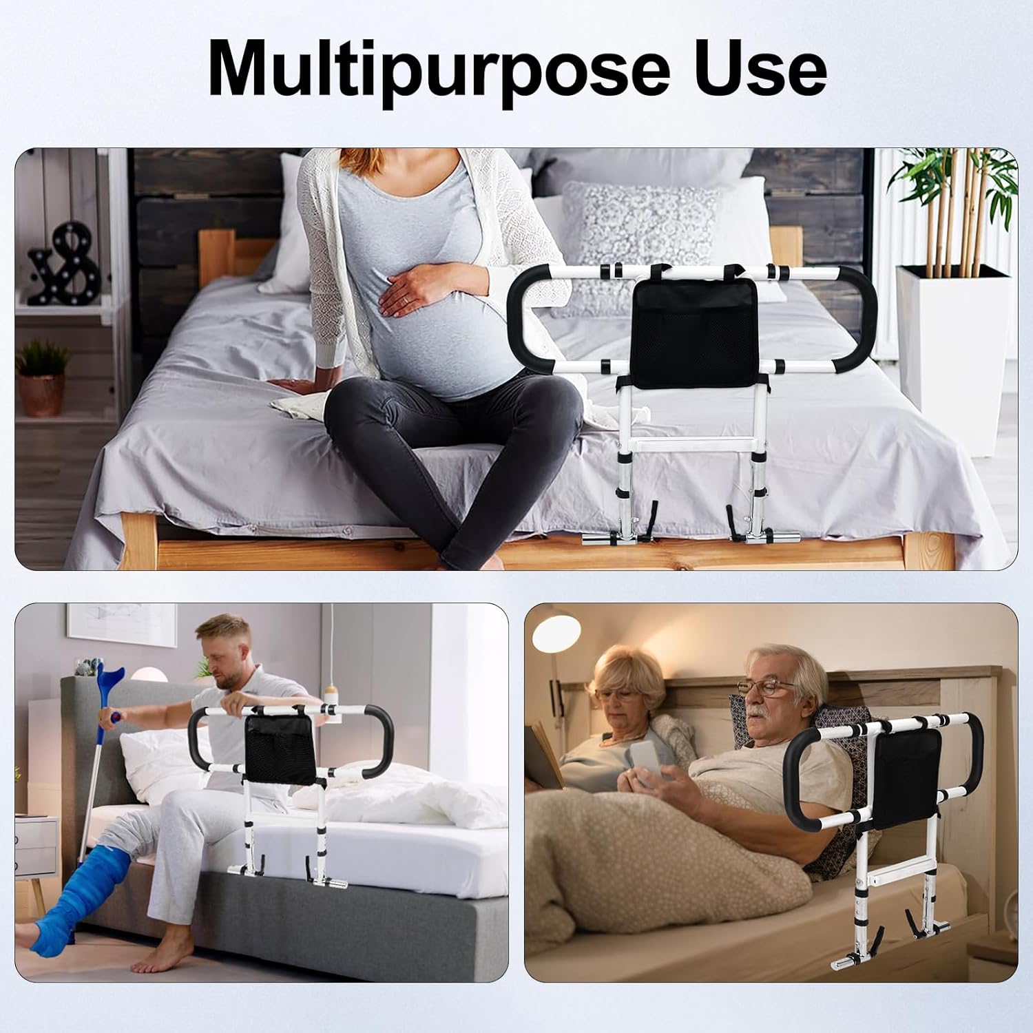 Hotodeal Bed Rail for Elderly Adults Safety with Adjustable Height & Motion Light U167