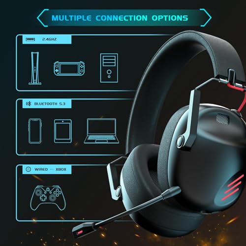 Wireless Gaming Headset with Noise Canceling Mic for PS5, PS4, PC, Switch - Black P129