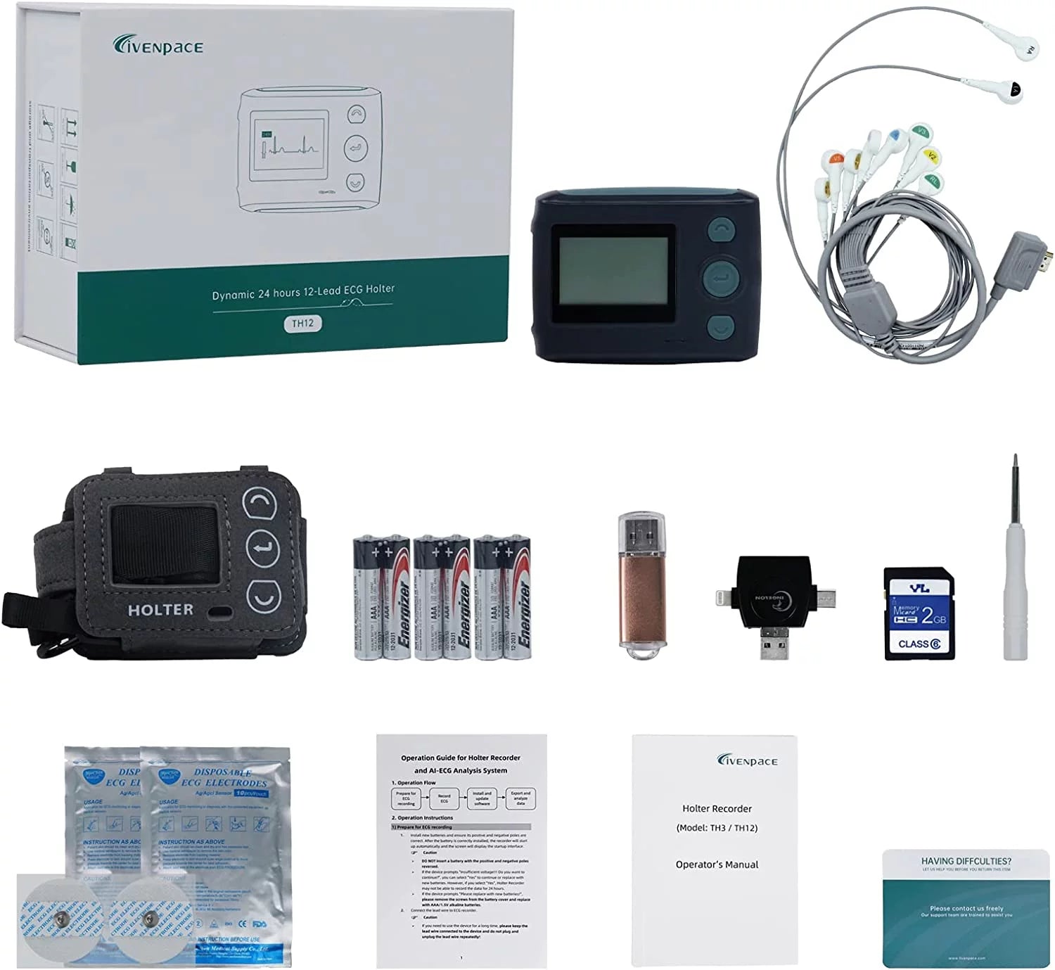 12-Lead EKG Machine 24-Hour Holter Heart Monitor B8305