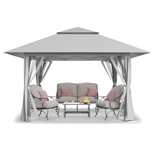 CROWN SHADES 13x13 Pop Up Gazebo with Wheeled STO-N-Go Cover Bag (Grey) N449398