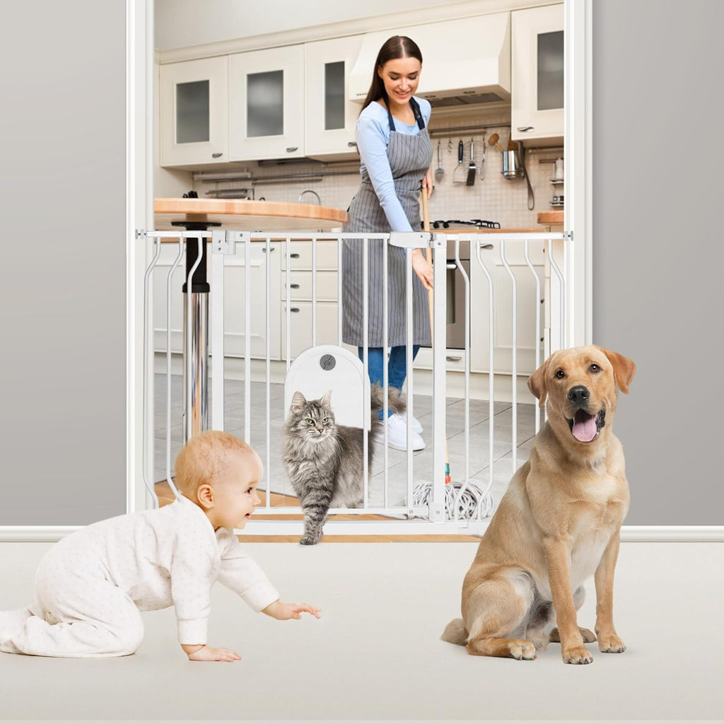 Baby Gates with Cat Door Auto Close Safety Metal Pet Gate for Doorway Stairs D972456