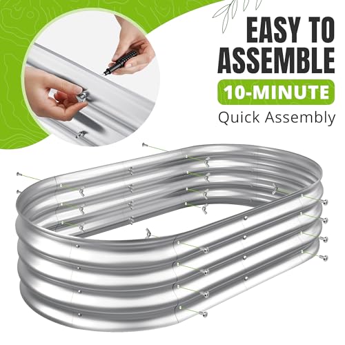 Sponvatt Raised Garden Bed - Galvanized Oval Metal Planter Box, 4x2x1 Ft, Silver C7375