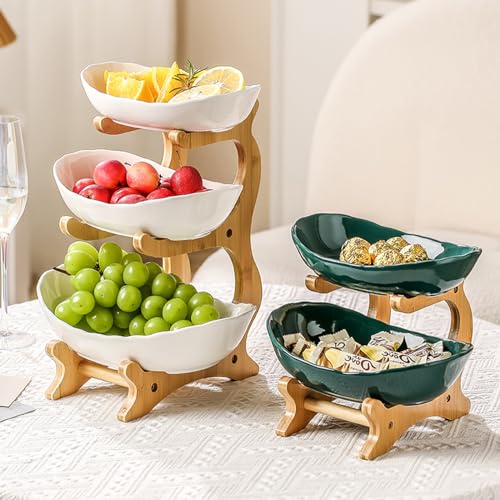 3 Tier Ceramic Fruit Bowl Stand for Kitchen Countertop, White C66791