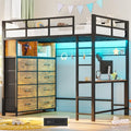 ADORNEVE Twin Size Loft Bed with Desk, LED Lights & Charging Station, White N63088