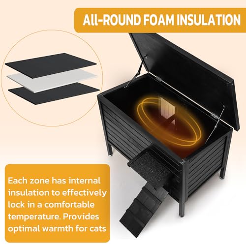 Outdoor Cat House Weatherproof Insulated Wooden Shelter with Escape Door A93024