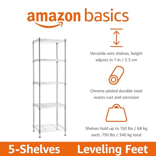 Amazon Basics 3-Shelf Adjustable Steel Wire Rack Storage Shelving, Chrome D243