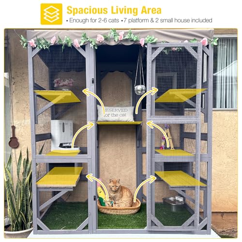 Aivituvin Catio Outdoor Cat Enclosure Large Walk-in Kitty Cage with Tarp Roof G92706