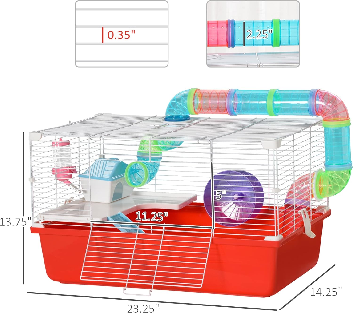 PawHut 2-Level Hamster Cage with Tubes and Tunnels A372656