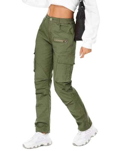 AKARMY Women's Relaxed Fit Cargo Pants with Zipper Pockets U989684