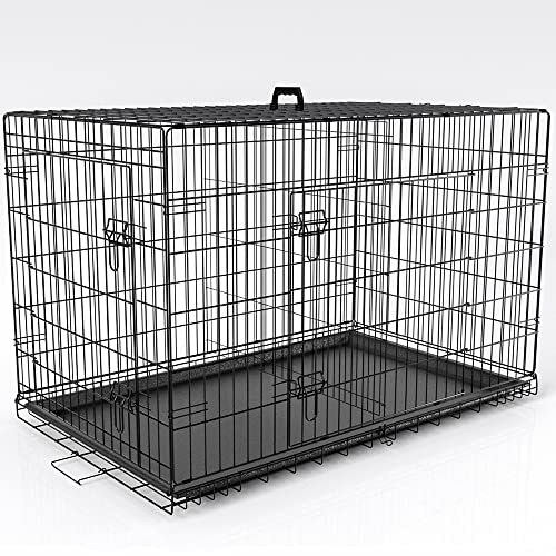 Large Dog Crate | XL 42 inch Dog Crates for Large Medium Small Dogs | Dog Kennel Indoor Outdoor Dog Cage | Portable Metal Wire Crates with Tray, Double Door and Divider Panel