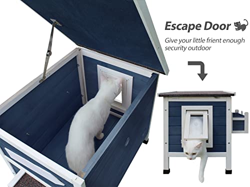Rockever Outdoor Cat House, Large Wooden Weatherproof Shelter with Escape Door Z2462